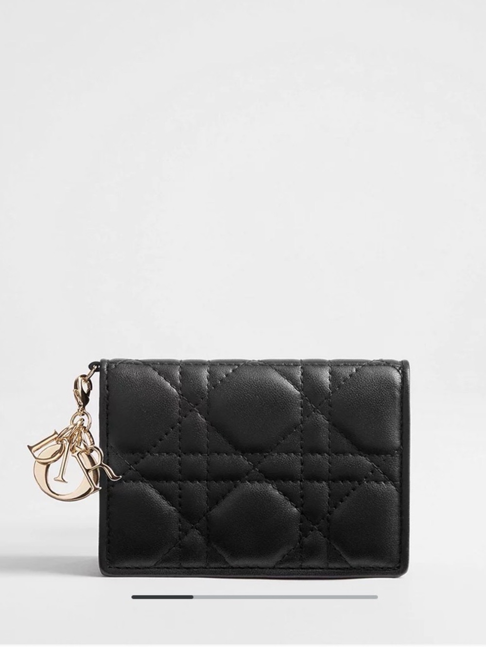 Dior Black Quilted Card Holder with Gold Charm